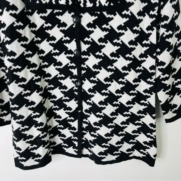 Madison black white houndstooth knit button preppy cardigan sweater medium - Picture 3 of 7